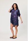 LINEN SPLASH DRESS - navy purpl